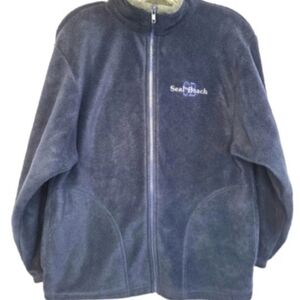 Seal Beach Unisex Navy Blue & Gray Embroidered Logo Full-Zip Fleece Jacket, S